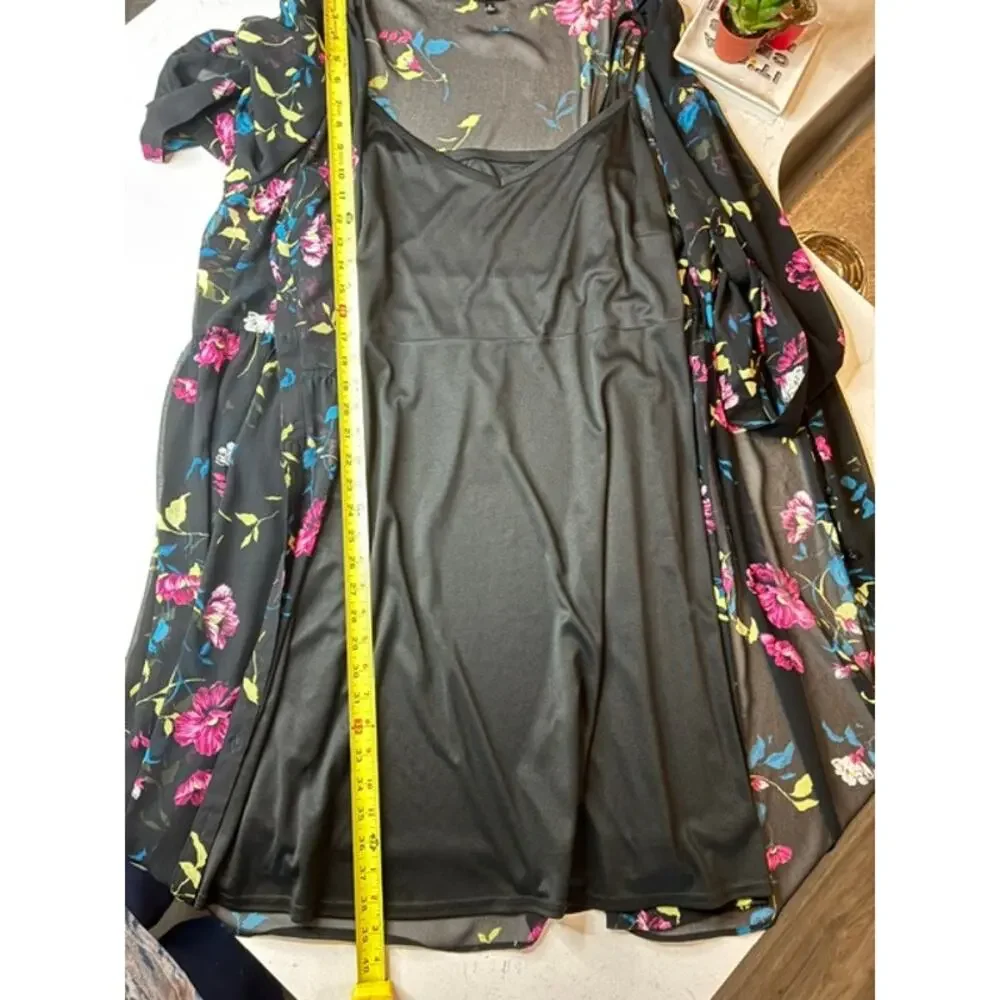 Torrid Black Floral Midi Dress Sz 4 (4XL) Tiered Chiffon Boho Flutter Sleeve - Picture 11 of 12